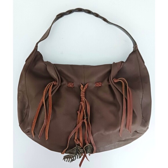 Lucky Brand Flap Hobo Brown Leather Hollywood & Vine Brass Feather Bag Charms - Picture 10 of 10